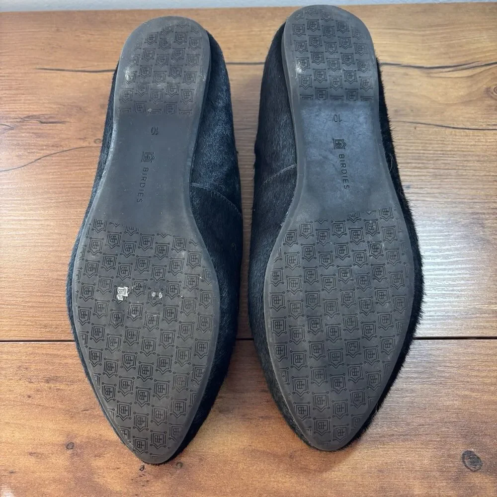 Birdies Blackbird Flats Womens 10 Black Calf Hair Loafer Calf Hair Slip On